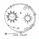 2 separate matching very small tatoos with sun and moon dots tattoo design idea