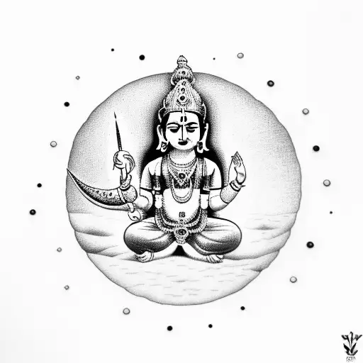 Krishna sitting on the crescent moon  tattoo design idea