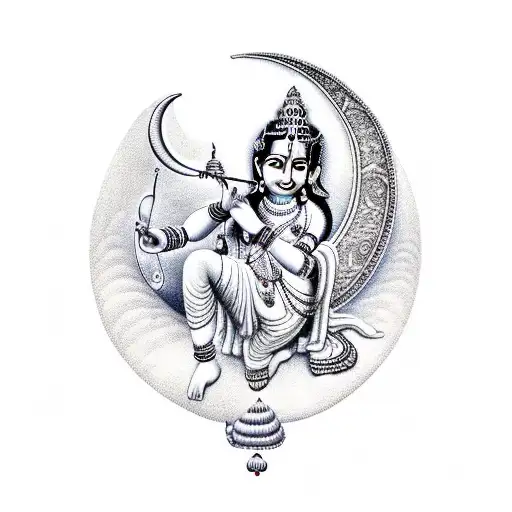 Krishna sitting on the crescent moon  tattoo design idea