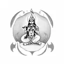 Krishna sitting on the crescent moon  tattoo design idea