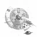 star wars, millenium falcon  and planets tattoo design idea