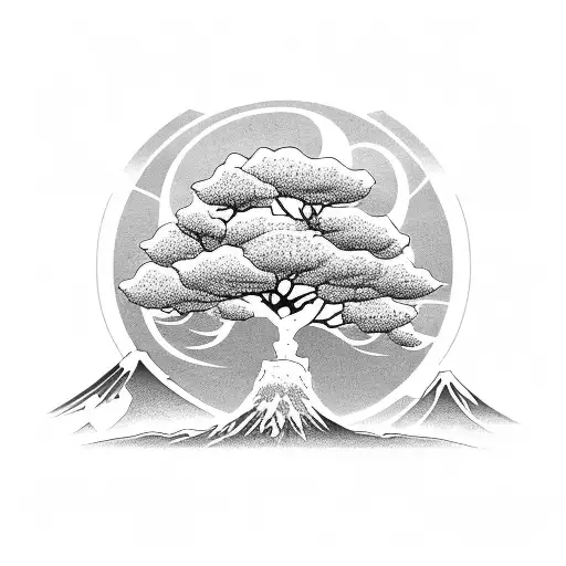 A money tree growing in the shape of Japan's Mount Fuji tattoo design idea
