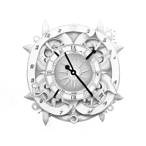 24 hour clock Nautical Theme tattoo design idea