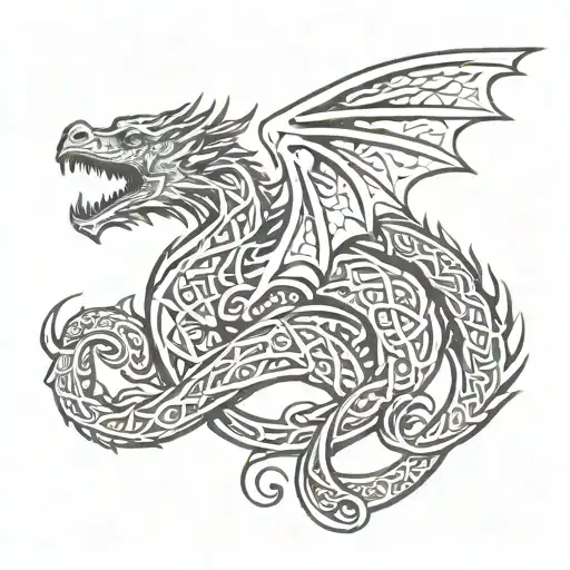 celtic dragon sleeping  tattoo design idea
