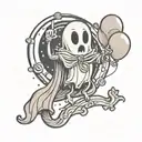 a cartoon sheet ghost held up by a balloon floating tattoo design idea