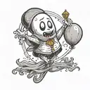 a cartoon sheet ghost held up by a balloon floating tattoo design idea