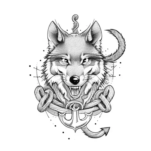 create a vertical sleeve using old school line work of a rat and wolf intertwined around a anchor  tattoo design idea