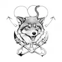 create a vertical sleeve using old school line work of a rat and wolf intertwined around a anchor  tattoo design idea