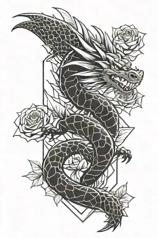 dragon from the anime dragon ball, with dragon ball, roses and clouds tattoo design idea