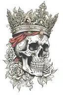 skull wearing a crown adorned skull surrounded my music tattoo design idea
