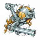 A tattoo featuring tools and sheet metal forming a unique design reminiscent of Leonardo da Vinci's inventions tattoo design idea