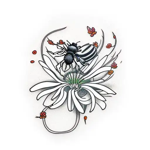 red spider lilies, bees, praying mantis tattoo design idea