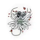 red spider lilies, bees, praying mantis tattoo design idea