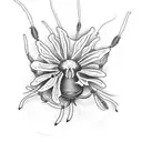 red spider lilies, bees, praying mantis tattoo design idea