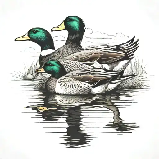 mallard and hen ducks coming in for landing tattoo design idea