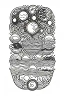 ocean and moon phases tattoo design idea