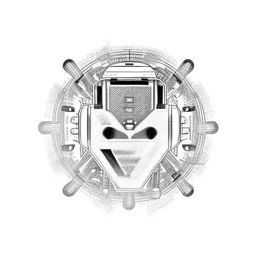 A futuristic robot with intricate mechanical details and glowing eyes tattoo design idea