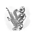 A futuristic cyborg playing a saxophone tattoo design idea