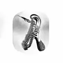 A futuristic cyborg playing a saxophone tattoo design idea