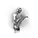 A futuristic cyborg playing a saxophone tattoo design idea