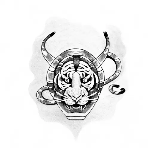 tigger and snake figth fire tattoo design idea