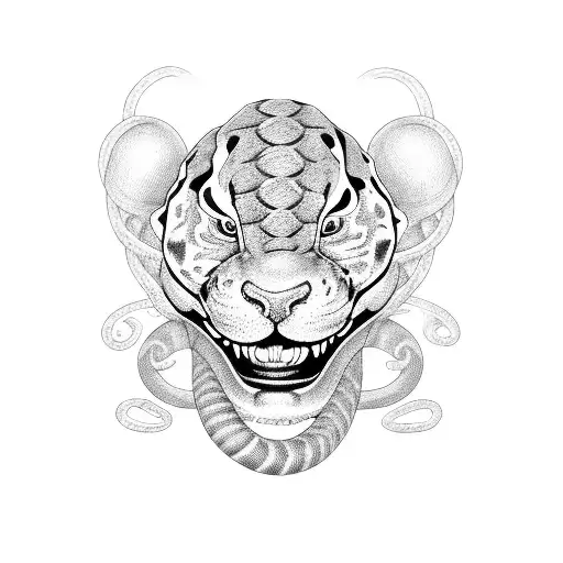 tigger and snake figth fire tattoo design idea