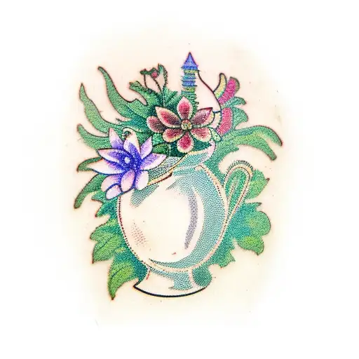 antique vase with plants tattoo design idea