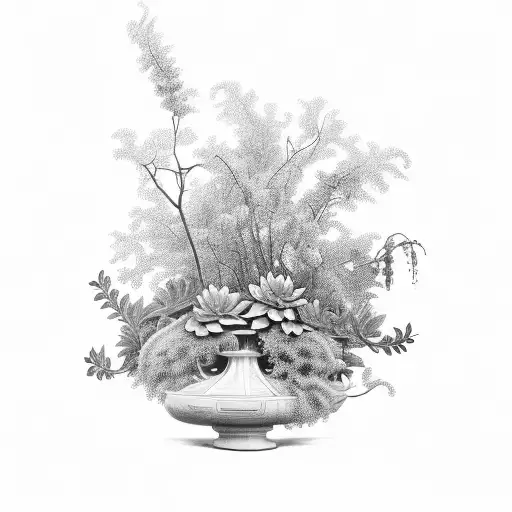 antique vase with plants tattoo design idea