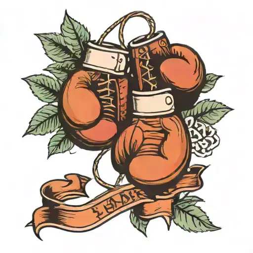 two boxing gloves hanging with a laurel leaves tattoo design idea