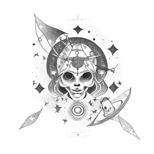A celestial cello floating in a galaxy tattoo design idea