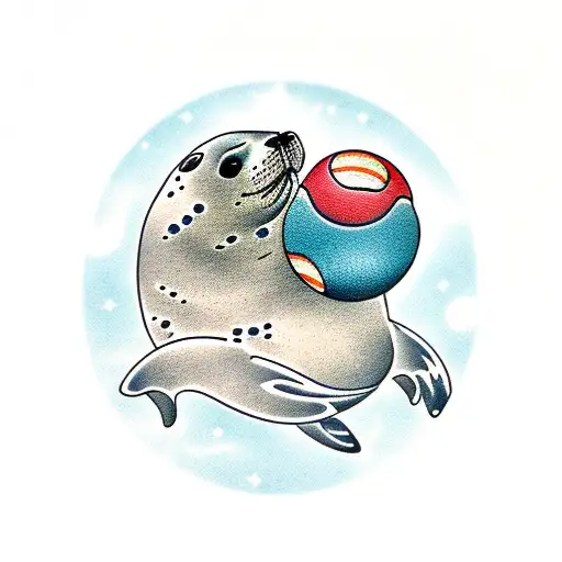 swimming seal with a ball tattoo design idea