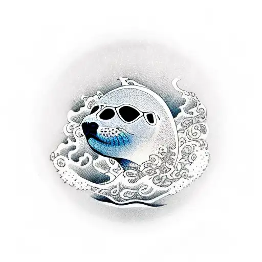 swimming seal with a ball tattoo design idea