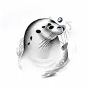 swimming seal with a ball tattoo design idea