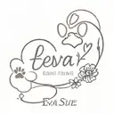 memorial tattoo with heartbeat, paw prints, and her name, Eva Sue tattoo design idea