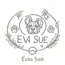 memorial tattoo with heartbeat, paw prints, and her name, Eva Sue tattoo design idea