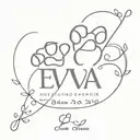 memorial tattoo with heartbeat, paw prints, and her name, Eva Sue tattoo design idea