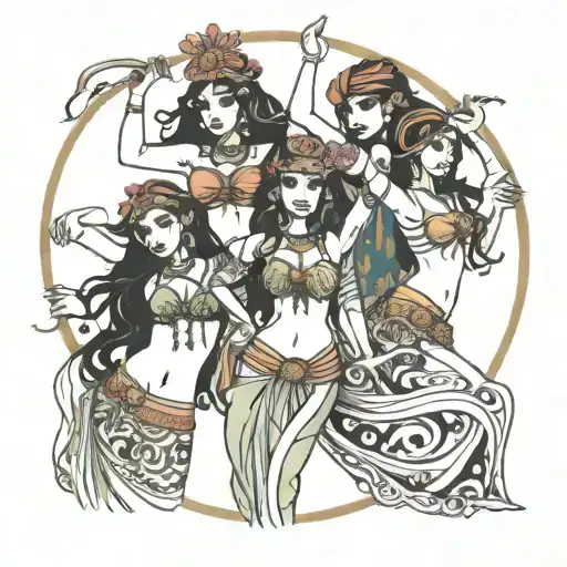 four belly dancers  tattoo design idea