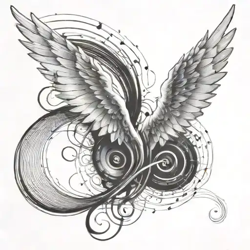 minimalistic sound waves forming angel wings, combining music and JJ angel wings M.I.M.P elements tattoo design idea