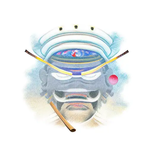 Samurai on the background of the moon in a straw hat tattoo design idea