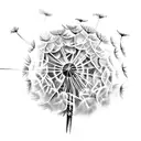 dandelion memorial name in stem tattoo design idea