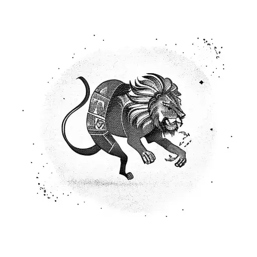 Lion running from Scorpion while stepping on a fortune cookie tattoo design idea