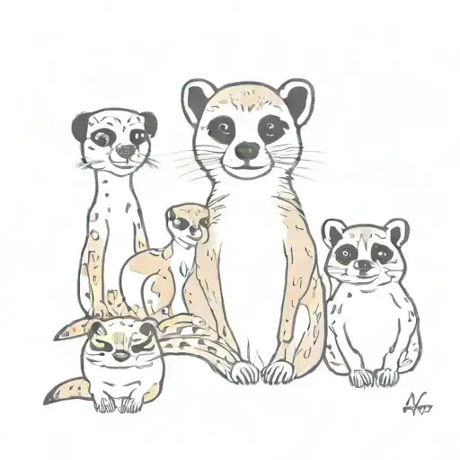 Portrait of a meerkat, panda, frog and giraffe  tattoo design idea