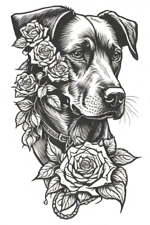 roses and a black lab tennis ball and a collar forever 12 tattoo design idea