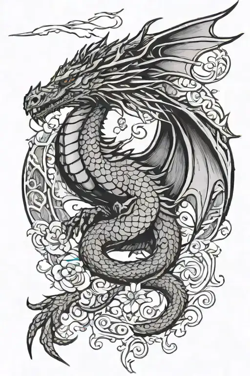 dragon tattoo. wings spread. nordic style. gothic. realistic. beautiful tattoo design idea