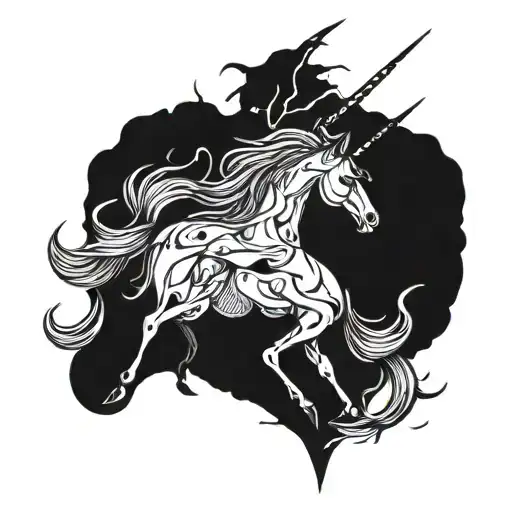 unicorn with broken heart made tattoo design idea