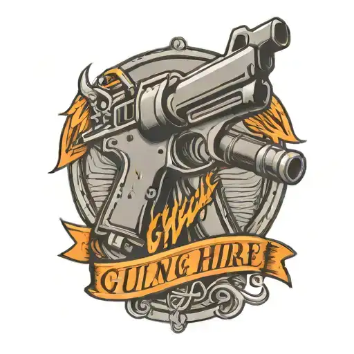 fallout handgun with the text gun for hire in greyscale   tattoo design idea