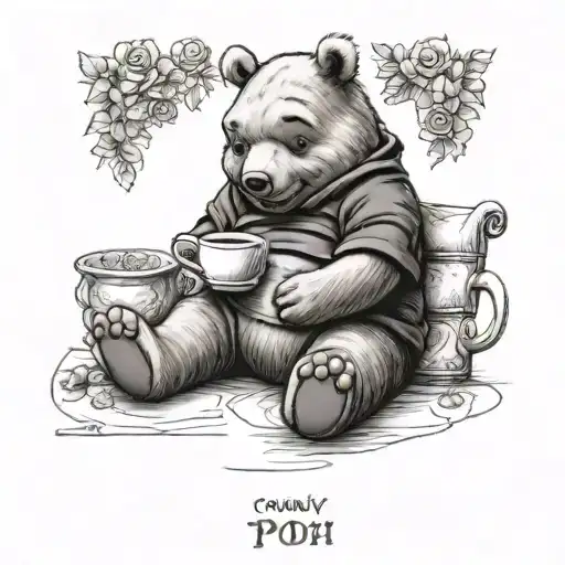 Winnie the Pooh with a cup of tea  tattoo design idea