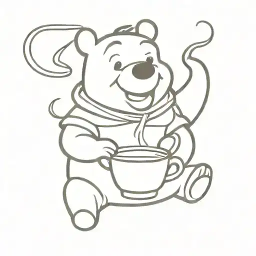 Winnie the Pooh with a cup of tea  tattoo design idea
