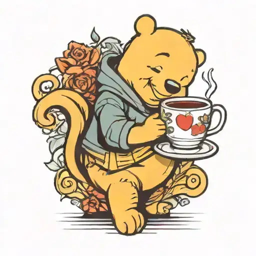 Winnie the Pooh with a cup of tea  tattoo design idea