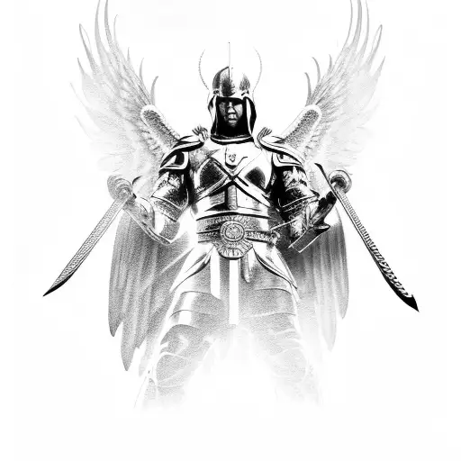 archangel Michael kneeling with a sword  tattoo design idea